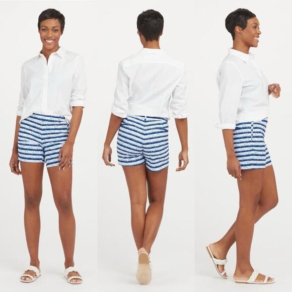 Spanx Sunshine Shorts, 6" Blue Painted Stripe XLarge NWT - Picture 1 of 10